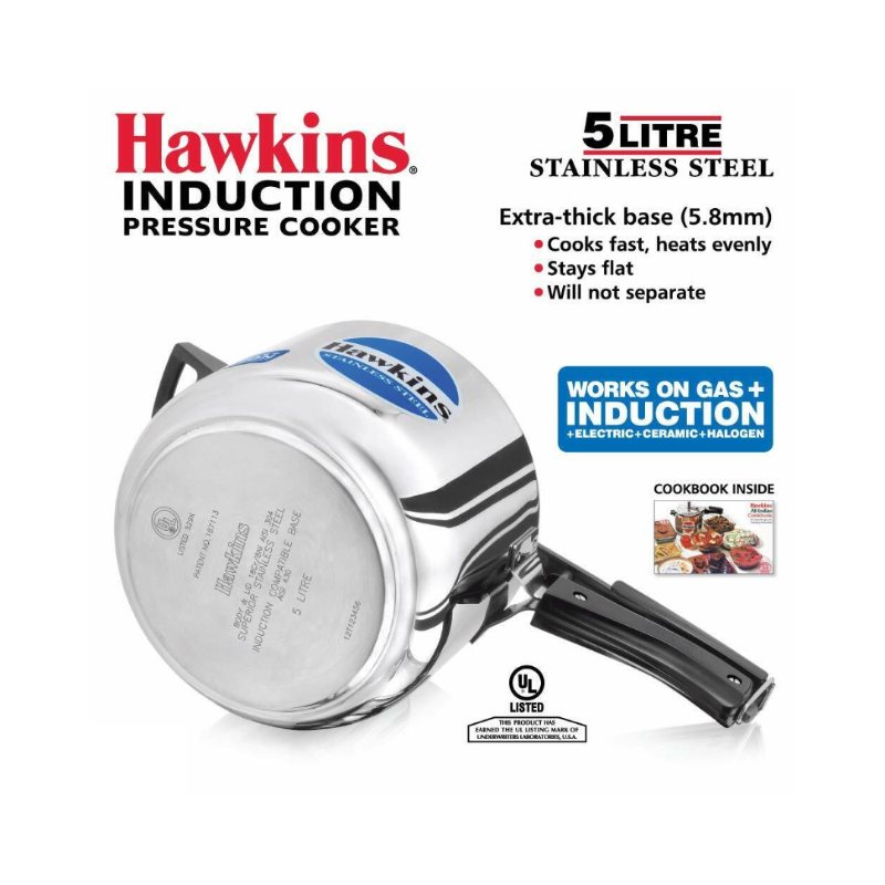 Hawkins Stainless Steel Pressure Cooker Induction based - 5Ltr
