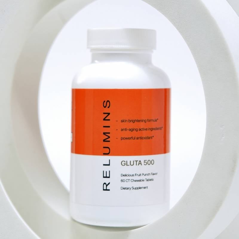 Relumins Gluta 500 - Chewable Glutathione Complex With Advanced Skin Nutrition - Hyaluronic Acid, Vit C, Biotin plus 4 powerful actives - Fruit Punch Flavored Chewable Tablets