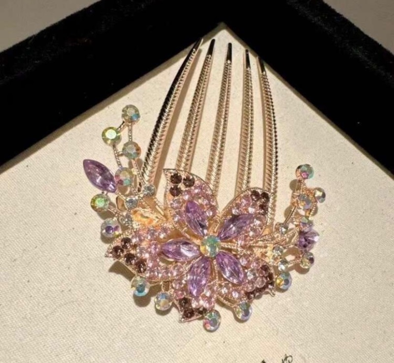 Alloy Diamond Insert Comb Hair Comb Korean Version New Hair Accessories Five-Tooth Comb Versatile Plate Hairpin Ponytail Plate Hair Fork