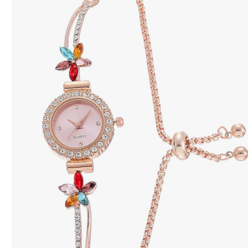 Women's Fashion Simple Floral Bracelet Watch Diamond Quartz Light Luxury Watch