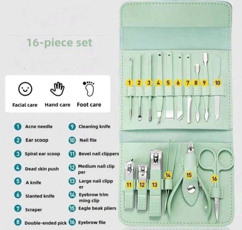 Stainless Steel, Nail Clippers Scissors Pedicure Tools Kit - Portable Travel Grooming Kit for Men and Women  ( Green)