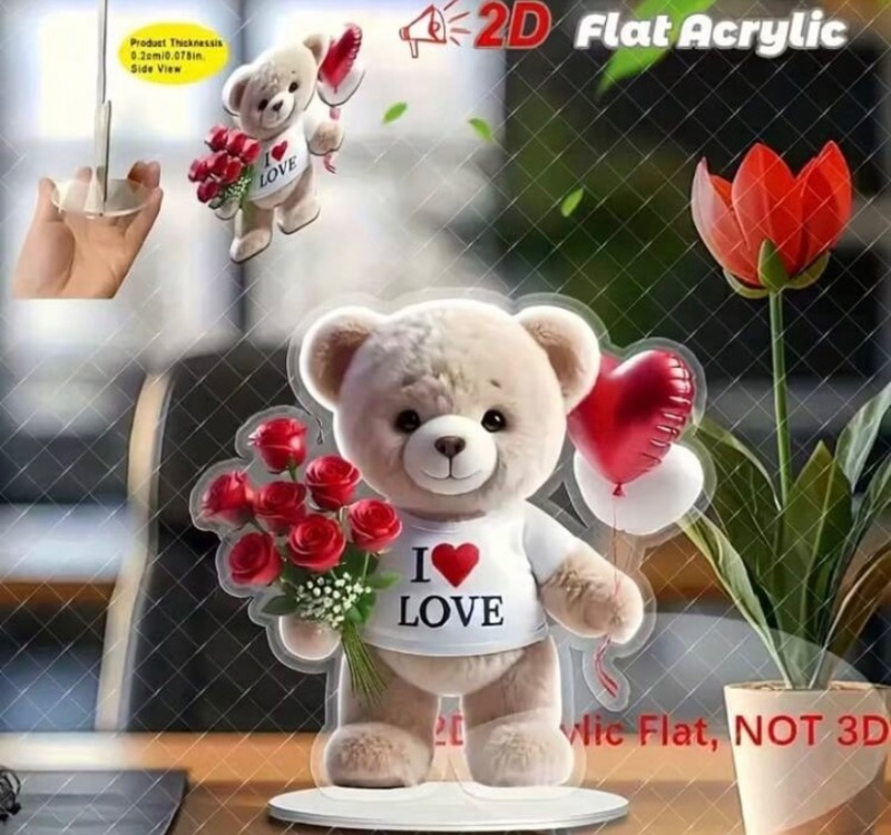 2D Flat Acrylic Tabletop Display Plaque standing with Heart and flowers