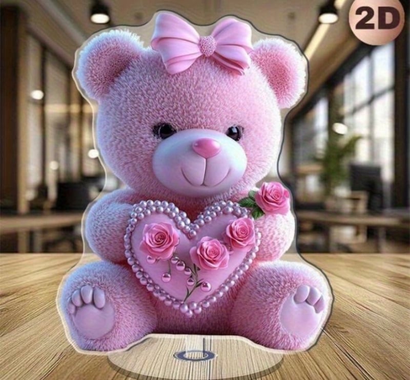 2D Flat Acrylic Tabletop Display Plaque Pink Teddy Bear