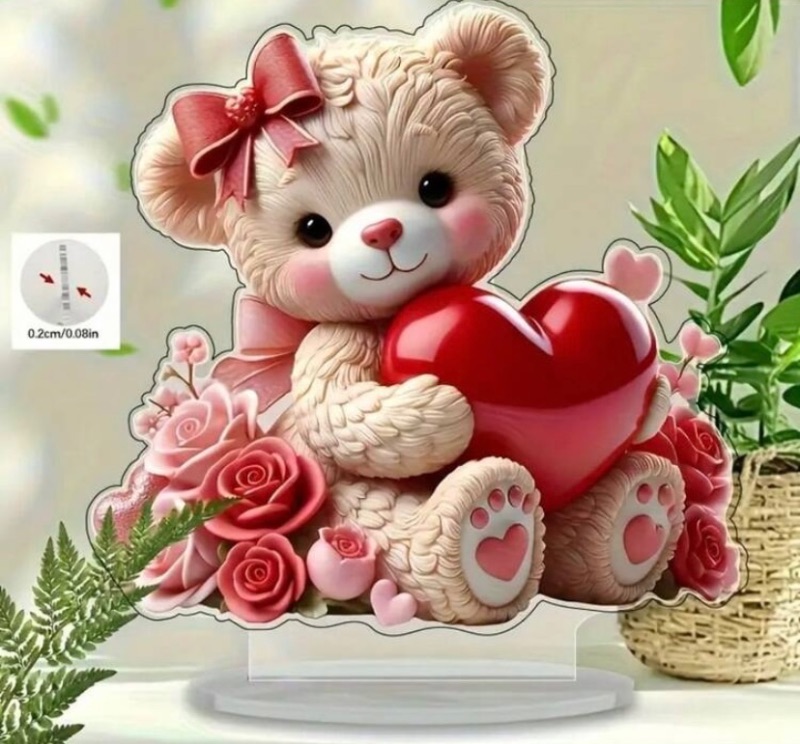 2D Flat Acrylic Tabletop Display Plaque Bear hugging heart