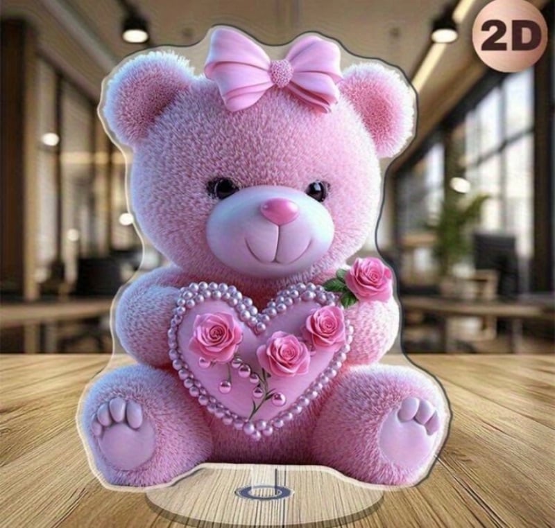 2D Flat Acrylic Tabletop Display Plaque Pink Teddy Bear