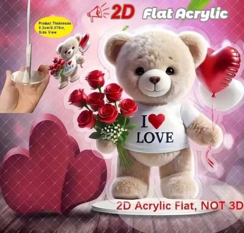 2D Flat Acrylic Tabletop Display Plaque standing with Heart and flowers