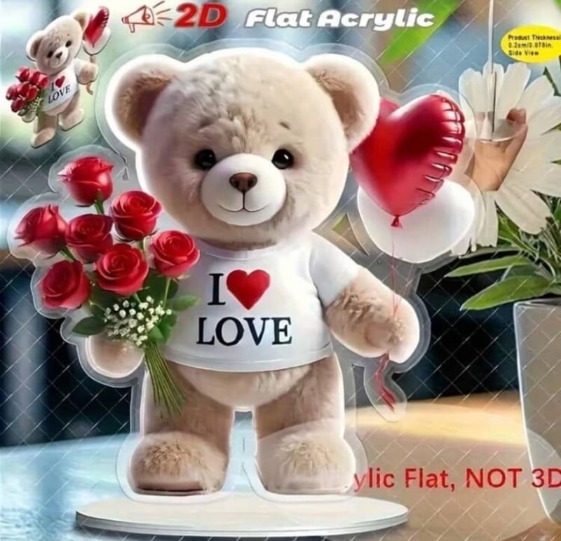 2D Flat Acrylic Tabletop Display Plaque standing with Heart and flowers