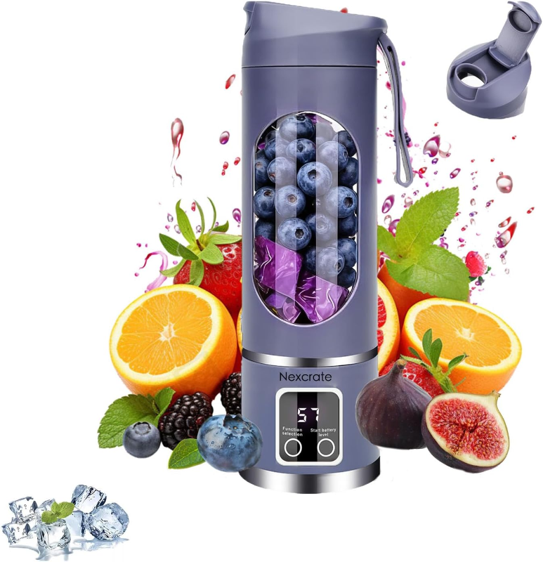 Cordless Blender - Dual 1500mah Battery & 12 Blades | 3-Speed 450ml Portable Blender| For Smoothies, Juicing, Ice Crushing, Travel, Gym