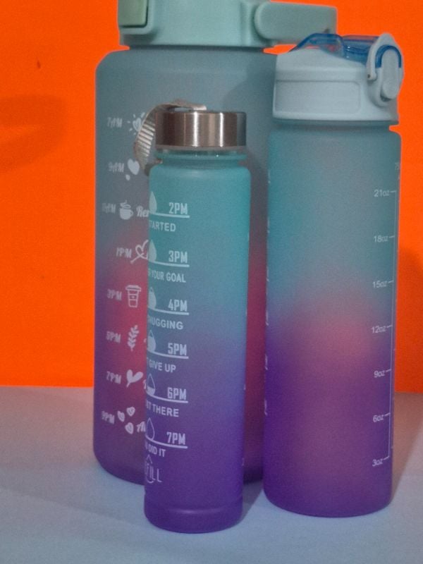 Drinking Water Bottle with Times to Drink and Straw, Motivational with Carrying Strap,