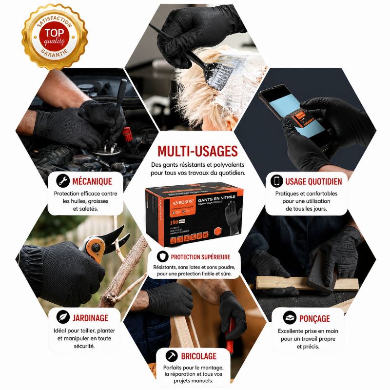 Gants en Nitrile noir Robuste et epais 10MIL