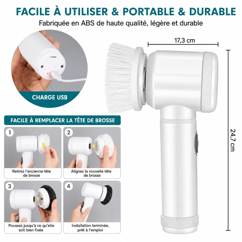 Brosse de nettoyage électrique des objets avec câble USB