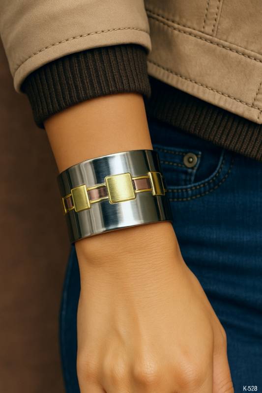 Pulsera Alpaca + anchas con apliques cobre/bronce