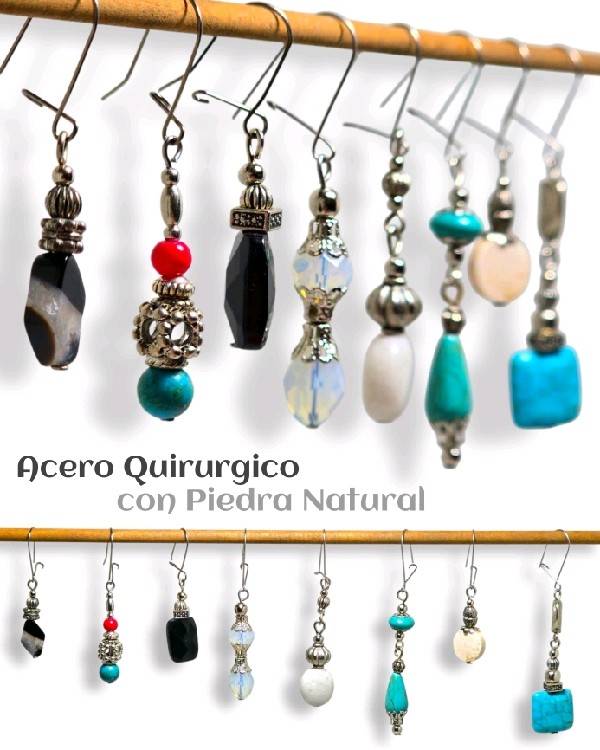 Aros Colgantes Acero Quirurgico y Piedra Natural