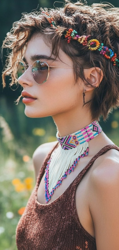 Collares de Mostacillas con Flecos de Mostacillas