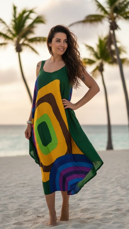 Vestido Amplio con Cirtulos Desigual