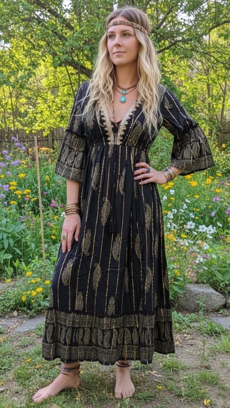 Vestido Largo Lurex con Manga Corta