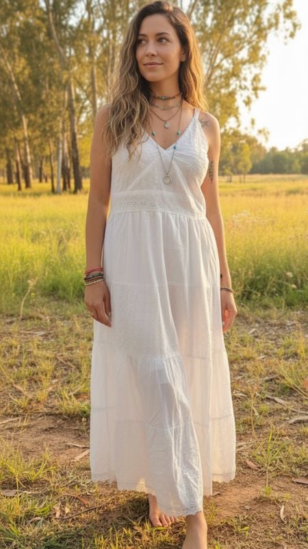 Vestido Blanco Largo Breteles Bordado