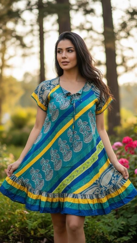 vestido baton corto fleco seda