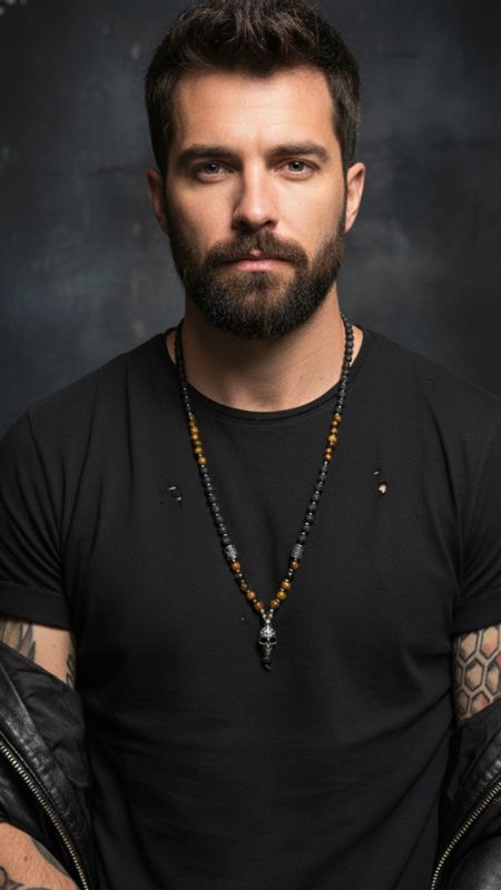 Collar Piedra Natural con Calavera de Acero Quirurgico