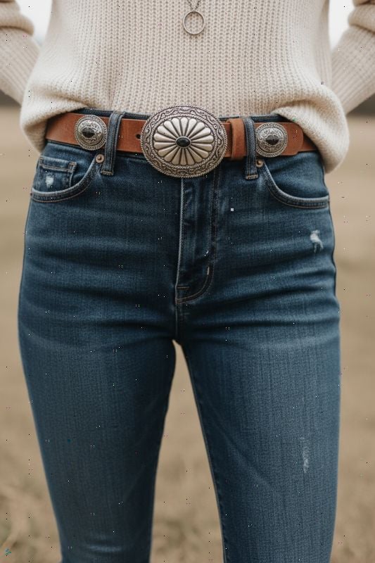 Cinturon Marron Hebilla y Apliques con Piedra Negra