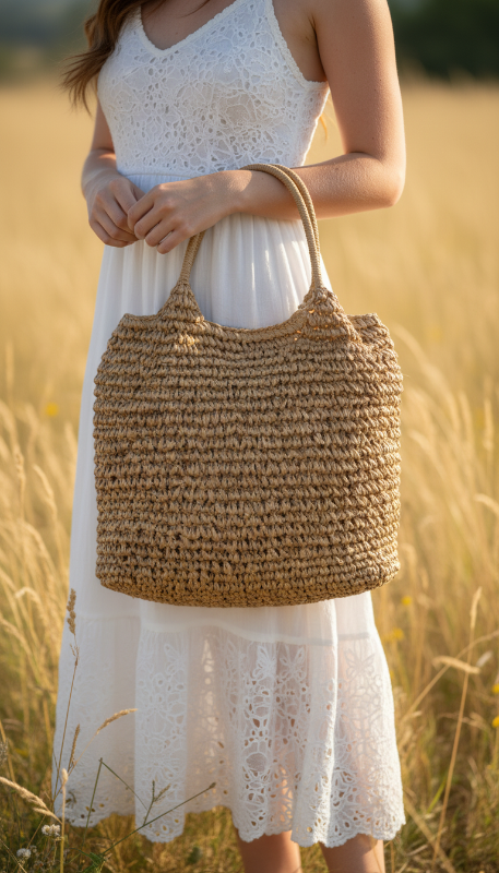 Cartera Rafia Ovalo con Manija Redondo en Rafia