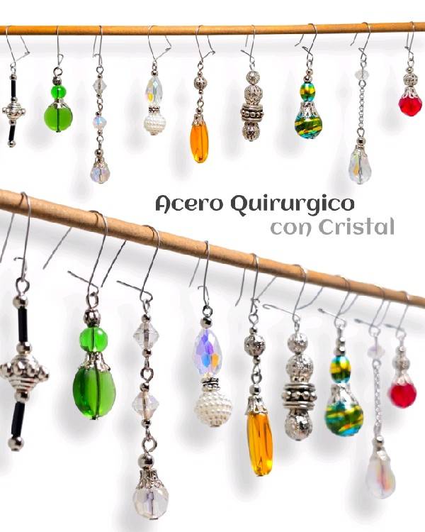 Aros Colgantes Acero Quirurgico y Cristal