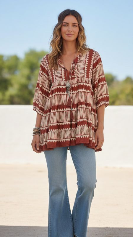 Blusa de Algodon con Lazo en Escote