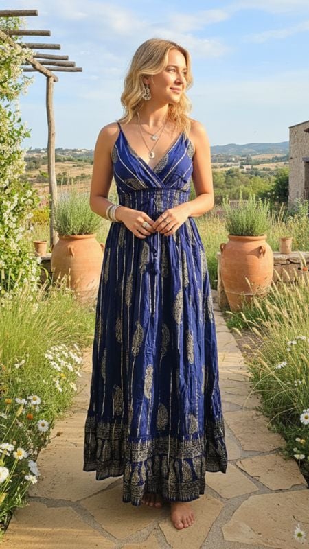 Vestido Largo Lurex con Bretel Cintura Elastizada