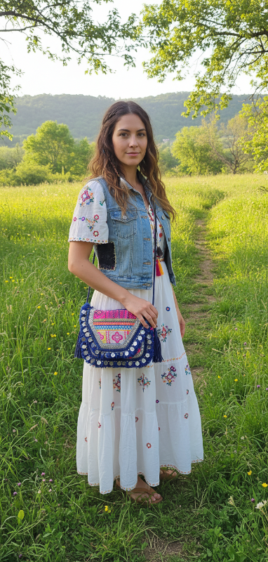 Cartera Hindu Bordada Flecos y Monedas