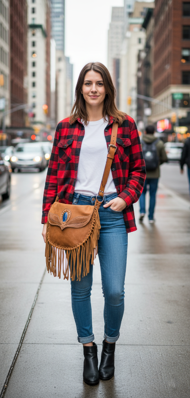 Cartera Flecos Cuero