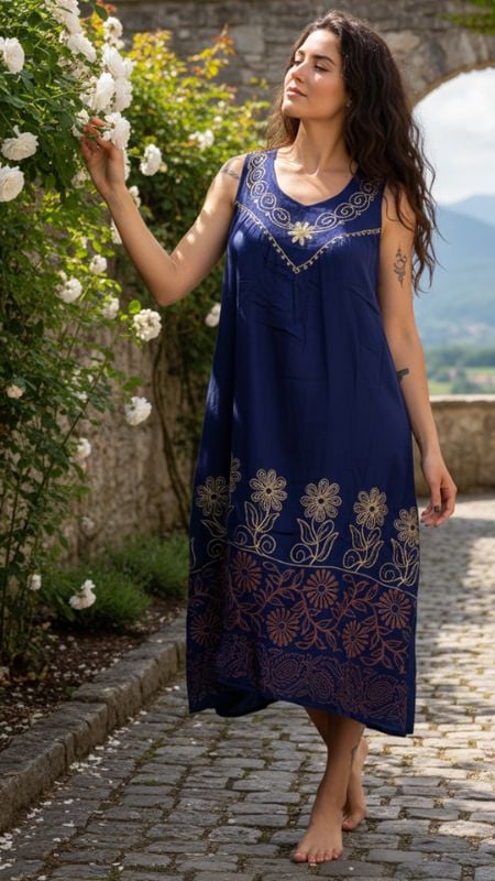 Vestido Bodado Dorado sin mangas