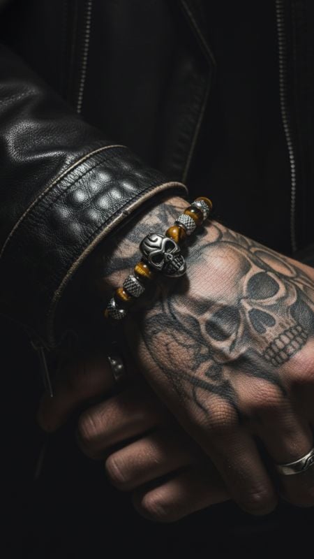 Pulsera Piedra Natural con Calavera de Acero Quirurgico