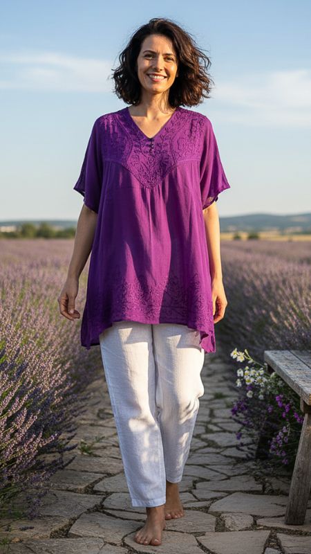 Camisola lisa con bordado a tono 2 botones