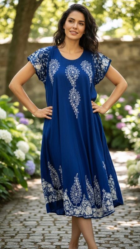 vestido largo batic bordado