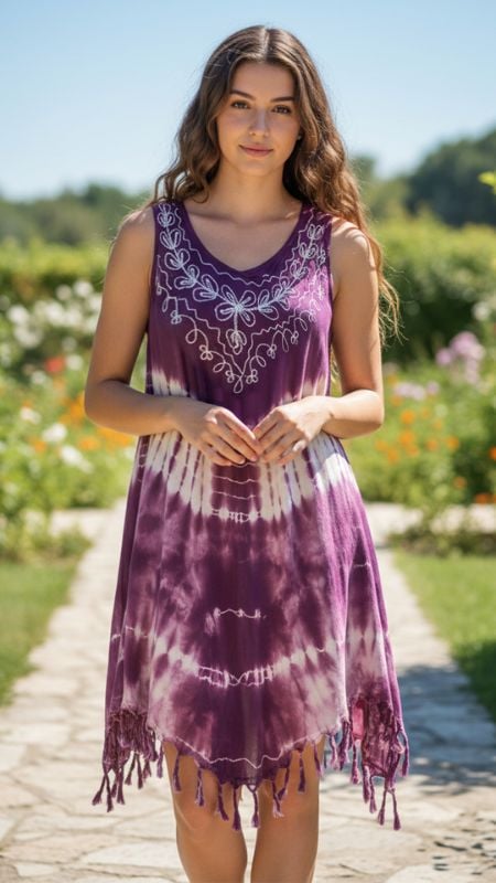 vestido batic bordado flecos