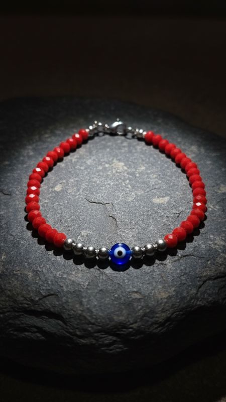 Pulsera de Cristal con Ojo en Acero Quirurgico FINI