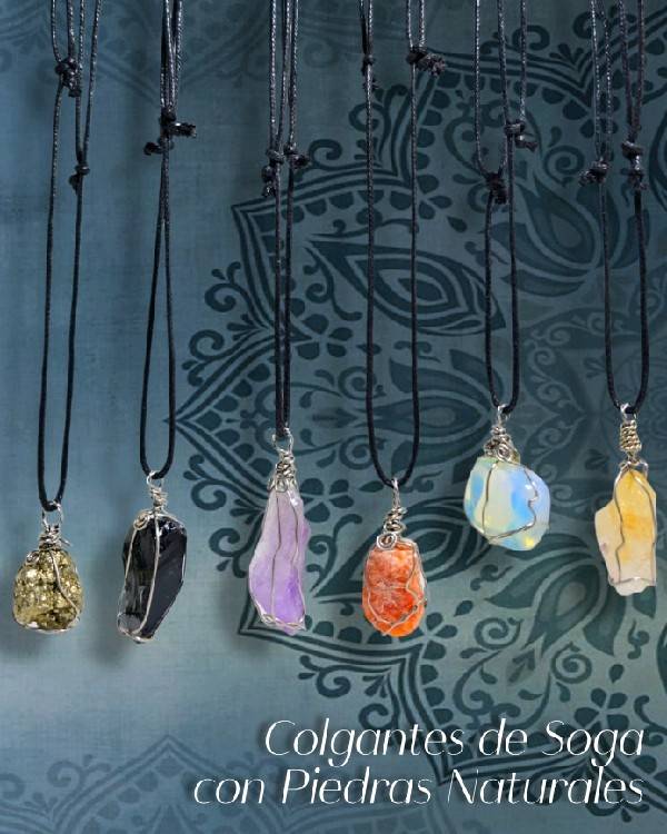 Collar Soga con Piedra Natural Engarzado en Acero