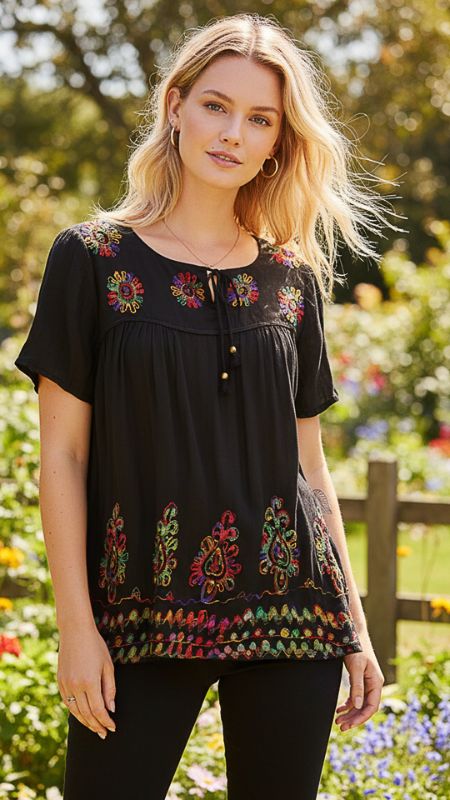 Blusa Bordada Madera Batic Color