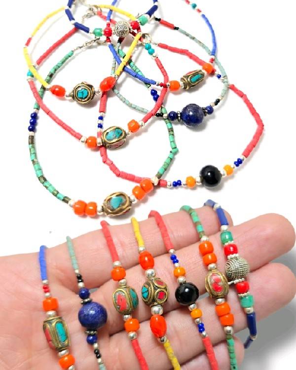 Pulseras Tibetanas Cuentas y Piedra y Alpaca