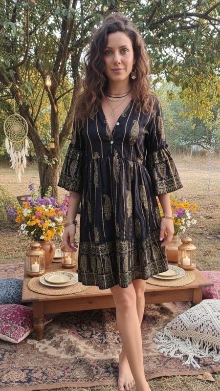 Vestido Corto Lurex con Botones