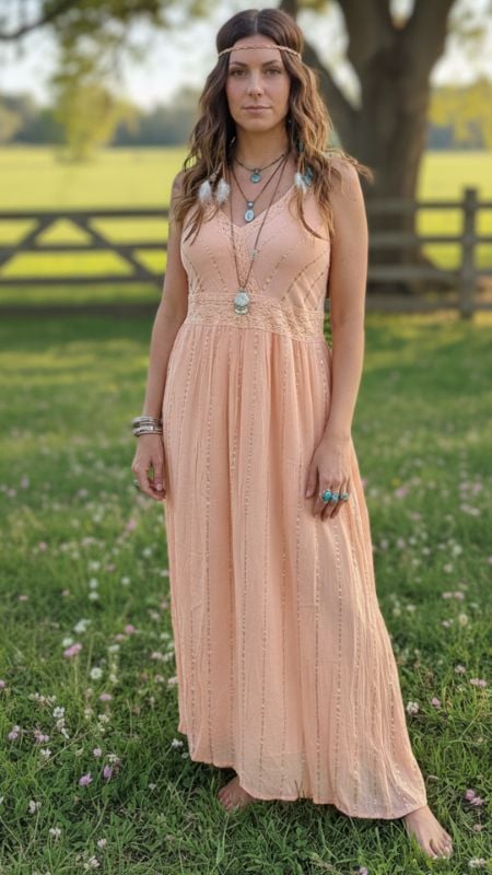 Vestido Largo Lurex con Bretel Cintura Puntilla