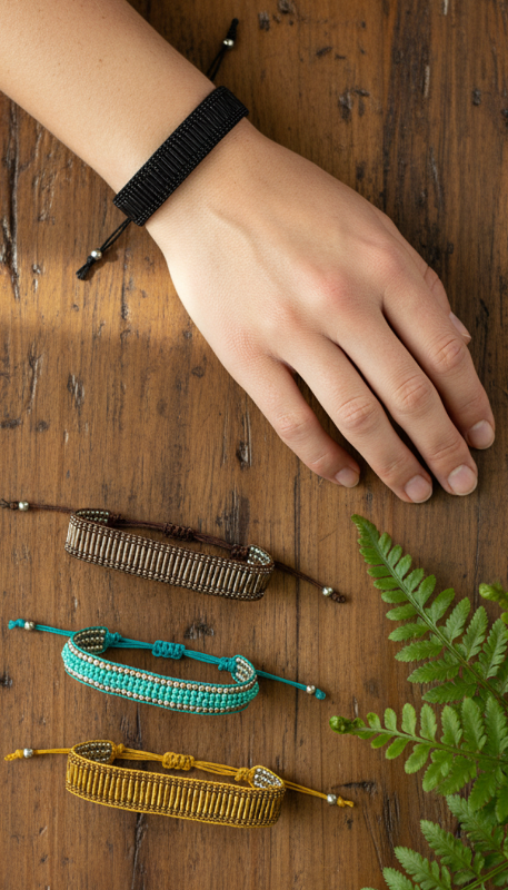 Pulseras de Mostacillas y cuetas Bronce/alpaca