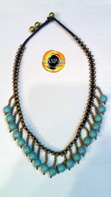 collar corto bronce y turquesas