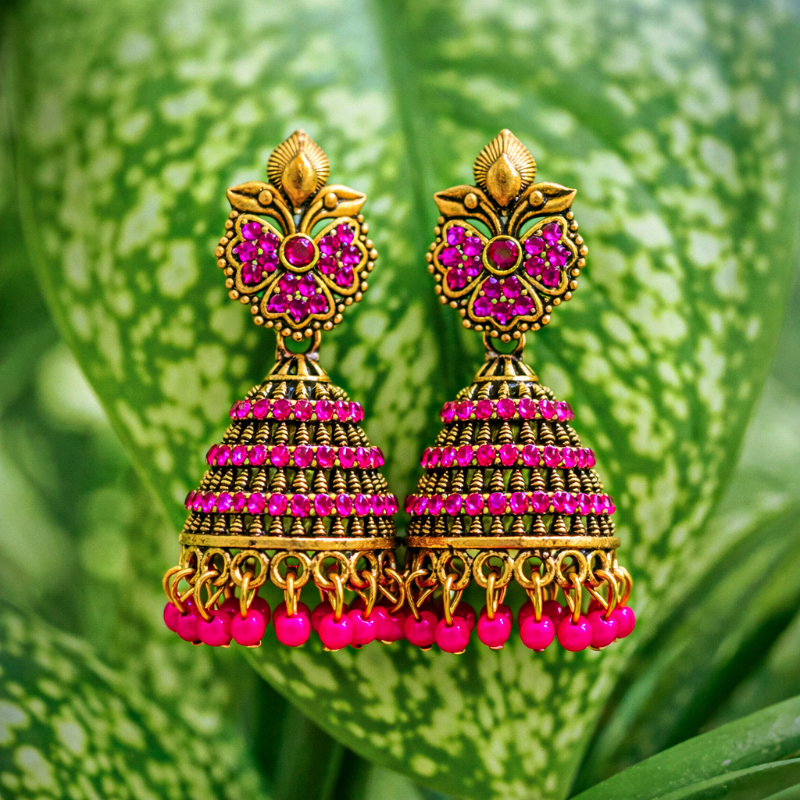 Vibrant Pink Floral Jhumka