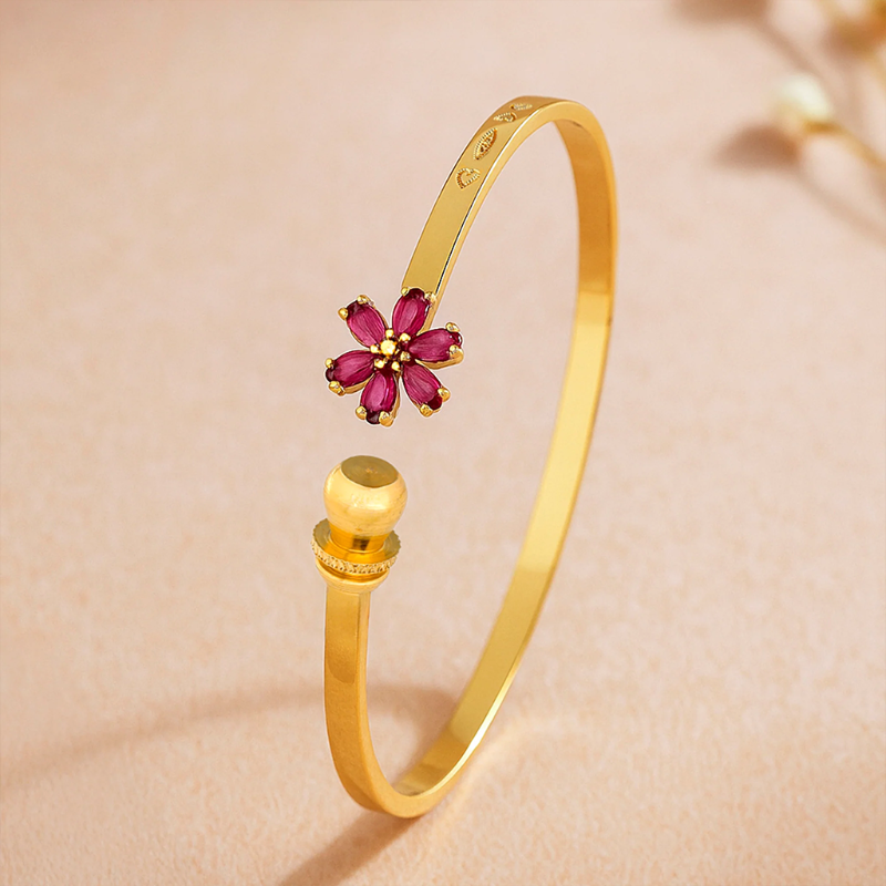 Bracelet Anti-Tarnish Ruby Flower Bangle