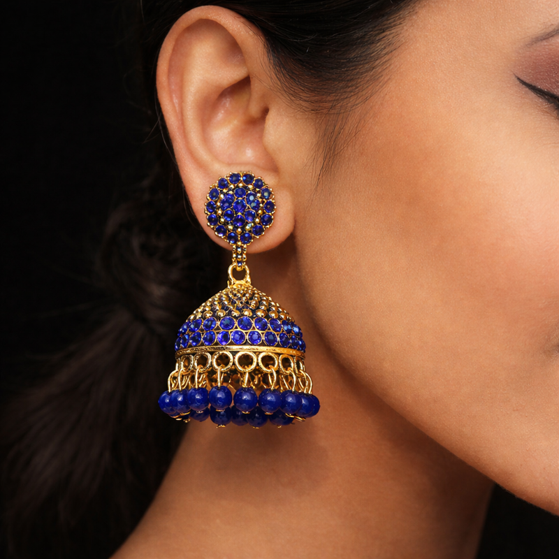 Persian Blue Aura Gold Jhumka