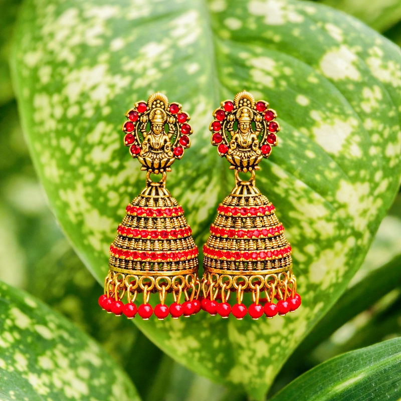 Vibrant Red Lakshmi Jhumka