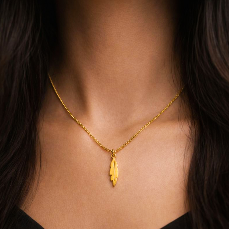Golden Feather Charm Chain