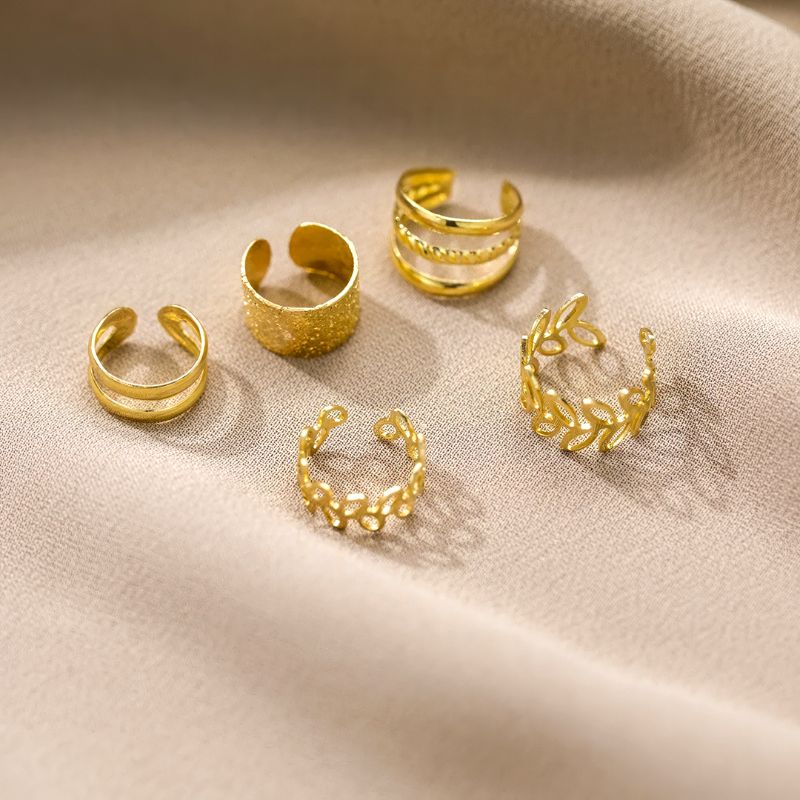 Korean 5 Piece No Hole Cuff Earrings Set Gold