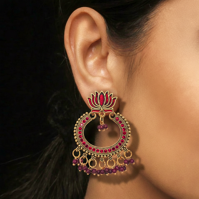 Lakshmi Red Lotus Jhumka